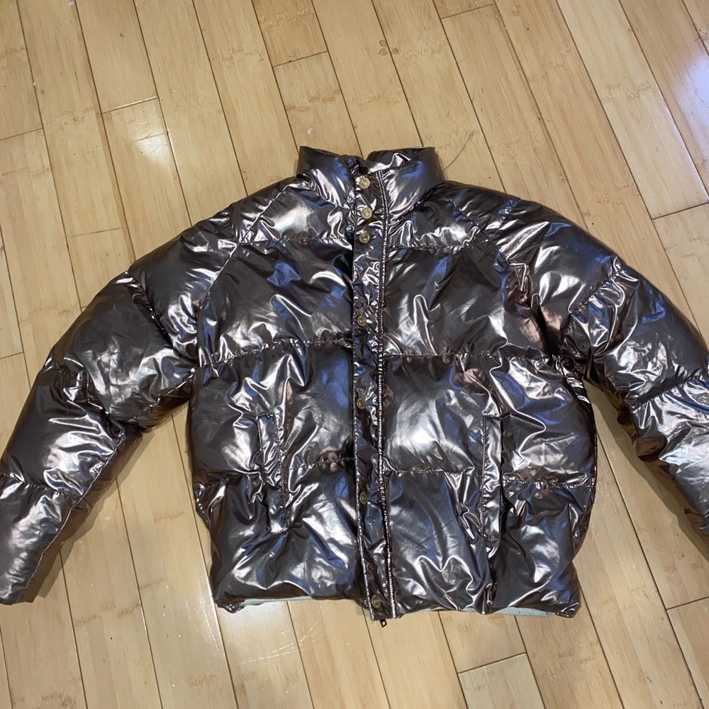 MOTHER rose gold puffer coat